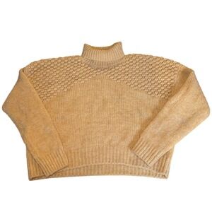 Free People Cozy Knit Mock‎ Neck Sweater Women's Tan Textured Pullover Top